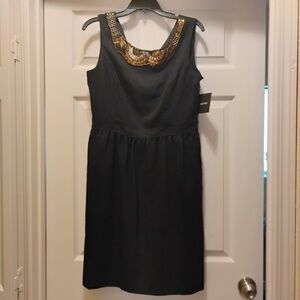 NWT Ellen Tracy Black Sleeveless Dress with Beaded Neckline Size 10